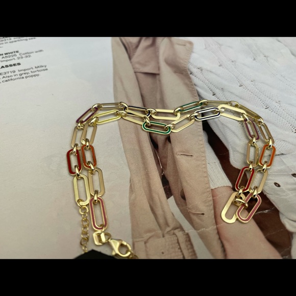 Gold enamel link chain necklace - Picture 3 of 5